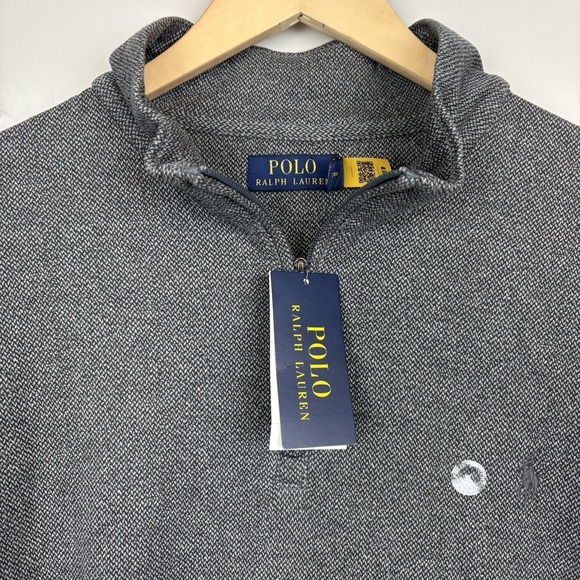 New Polo Ralph Lauren Logo-Embroidered Herringbone Cotton Quarter-Zip Pullover